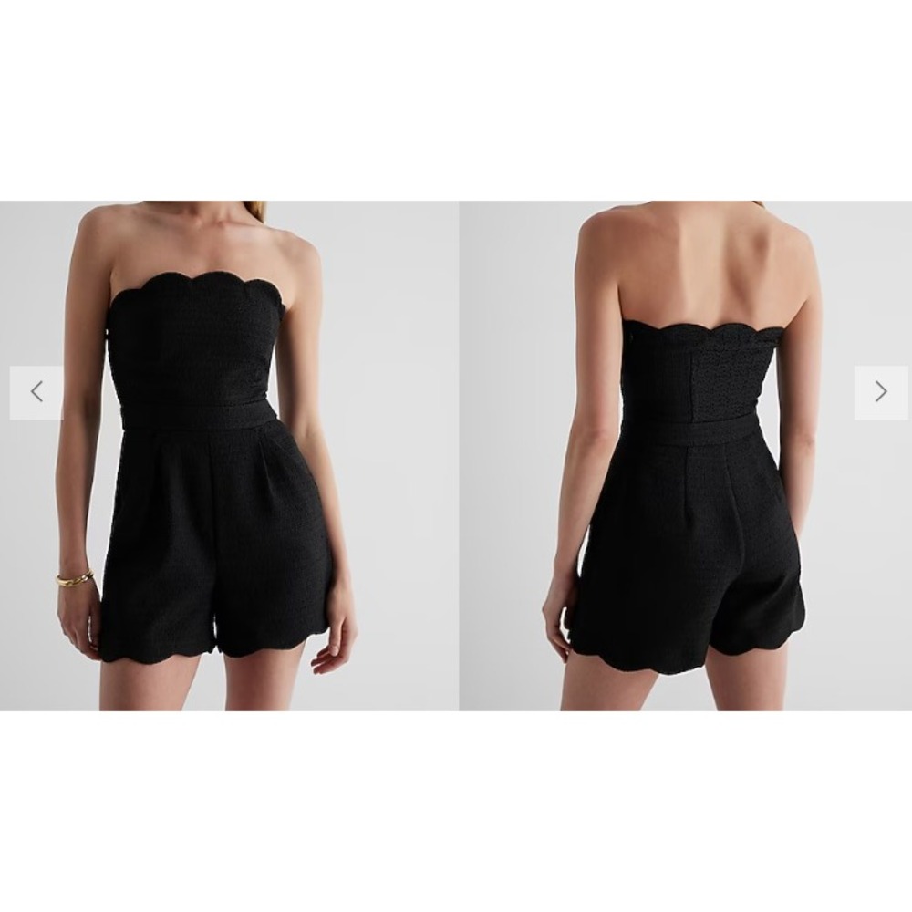 Express Women's Black Strapless Short Romper Sz 0 Strapless Euro Scalloped Edge